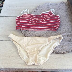 Women's Striped Red and White Bikini Top with Cream Bottoms pacsun/x brand